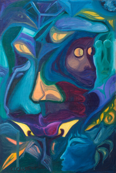 Painting titled "Nachtaugenlicht" by Harry Zaft, Original Artwork, Oil Mounted on Wood Panel