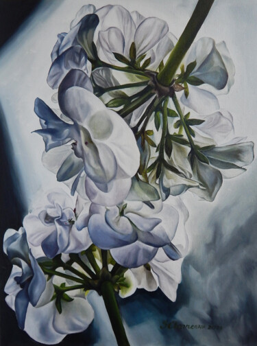 Painting titled "Пеларгония" by Svetlana Chernenko, Original Artwork, Oil Mounted on Wood Stretcher frame