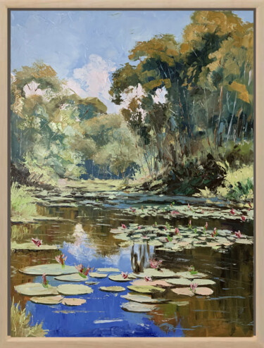 Whispers of the Lily Pond 제목이 "Whispers of the Lil…"인 미술작품 Vita Schagen로, 원작, 기름 나무 들것 프레임에 장착됨