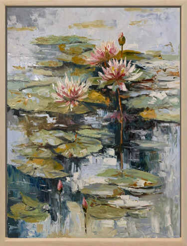Echoes of Water Lilies. 제목이 "Echoes of Water Lil…"인 미술작품 Vita Schagen로, 원작, 기름 나무 들것 프레임에 장착됨