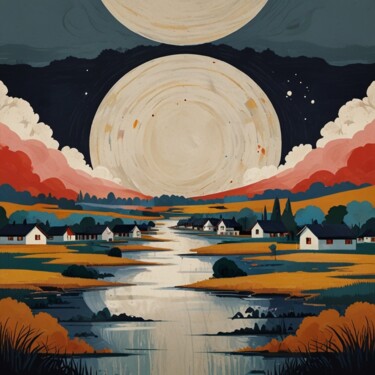 数字艺术 标题为“River of Twin Dawns” 由Cronos, 原创艺术品, 数字油画 安装在铝上