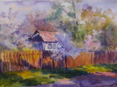 Картина под названием "Spring shadows" - Boris Serdyuk, Подлинное произведение искусства, Акварель Установлен на картон