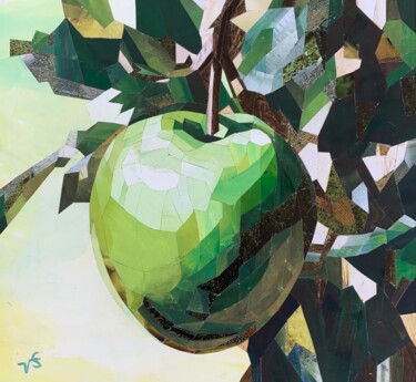Emerald Whisper Collages titled "Emerald Whisper" by Valeria Shtein, Original Artwork, Collages