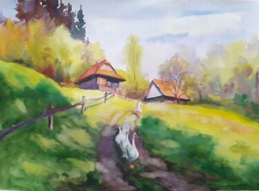 绘画 标题为“Swiss houses” 由Boris Serdyuk, 原创艺术品, 水彩 安装在纸板上