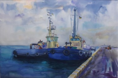 Картина под названием "In the port" - Boris Serdyuk, Подлинное произведение искусства, Акварель Установлен на картон