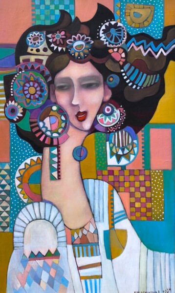 Painting titled "architecture of bea…" by Irina Kolesnikova, Original Artwork, Oil Mounted on Wood Stretcher frame