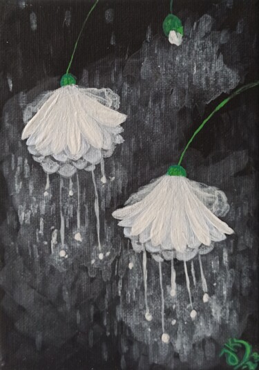 Weiße Blume (146) Painting titled "Weiße Blume (146)" by Johanna Schlößin, Original Artwork, Acrylic Mounted on Wood Stretcher frame