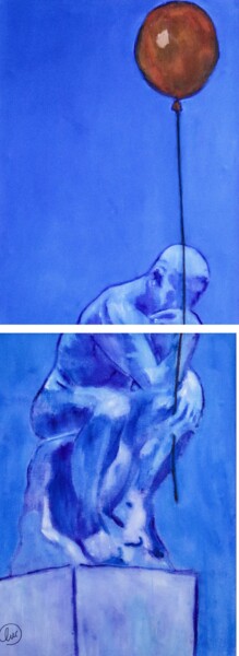 Peinture intitulée "Le penseur au ballon" par Luc Morin, Œuvre d'art originale, Huile