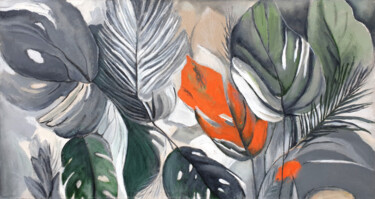 Grey Green Abstract Painting,A long walk in an Exotic Forest Ζωγραφική με τίτλο "Grey Green Abstract…" από Leon Grossmann, Αυθεντικά έργα τέχνης, Ακρυλικό Τοποθετήθηκε στο Ξύλινο φορείο…