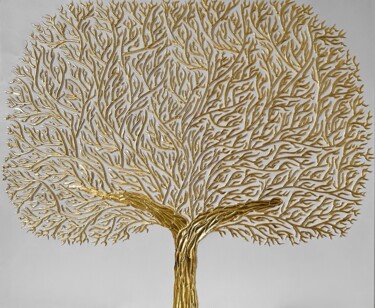 Картина под названием "Tree Gold Modern Ac…" - Artininterior, Подлинное произведение искусства, Акрил
