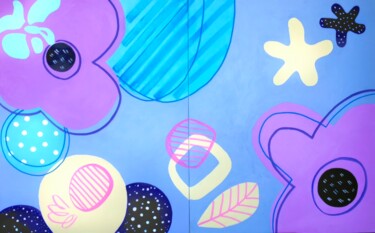 Violet-blue abstraction on a gray background - diptych 绘画 标题为“Violet-blue abstrac…” 由Tatiana Belchenko, 原创艺术品, 丙烯 安装在纸板上