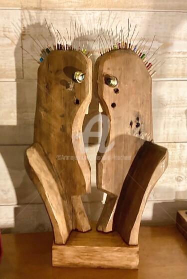 Sculpture titled "« Les grandes gueul…" by Elisabeth Faucheur, Original Artwork, Wood