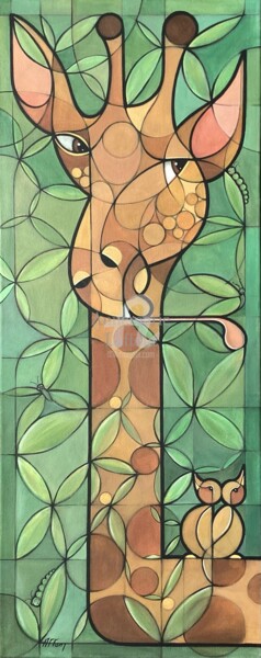 绘画 标题为“Abstract Giraffe” 由Annemarie Laffont, 原创艺术品, 丙烯 安装在木质担架架上