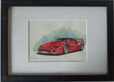 "Ferrari F40" başlıklı Resim Andrea Di Benedetto tarafından, Orijinal sanat, Suluboya Ahşap panel üzerine monte edilmiş