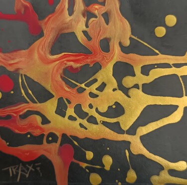 제목이 "Signs Red and Gold…"인 미술작품 Diana Dimova - Traxi로, 원작, 아크릴 나무 들것 프레임에 장착됨