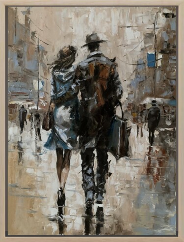 "Urban Lovers' Walk." başlıklı Tablo Vita Schagen tarafından, Orijinal sanat, Petrol Ahşap Sedye çerçevesi üzerine monte edi…