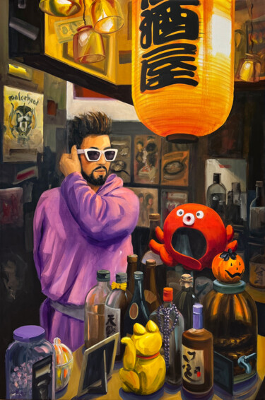 Schilderij getiteld "Poulp rock" door Aurélie Quentin, Origineel Kunstwerk, Olie Gemonteerd op Frame voor houten brancard