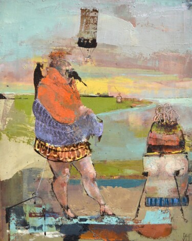 Dérouleur d'Imbroglio 「Dérouleur d'Imbrogl…」というタイトルの絵画 Valérie Jayatによって, オリジナルのアートワーク, オイル ウッドストレッチャーフレームにマウント