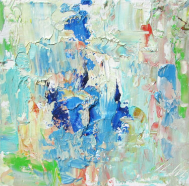Spring Abstraction Oil Cardboard Pastel Blue Miniature Peinture intitulée "Spring Abstraction…" par Irina Selckova, Œuvre d'art originale, Huile