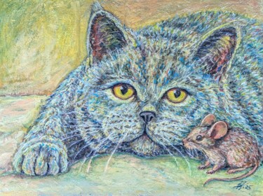 Painting titled "Неожиданная дружба" by Natallia Yemelyanovich, Original Artwork, Oil Mounted on Other rigid panel