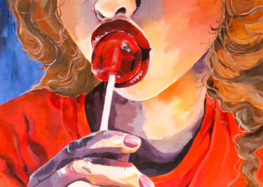 A woman eating candy Peinture intitulée "A woman eating candy" par Olga Strogonova, Œuvre d'art originale, Acrylique