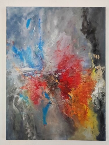 Schilderij getiteld "Éruption de vie" door  Marie Line Robert , Origineel Kunstwerk, Olie Gemonteerd op Frame voor houten br…
