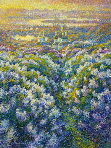 Temple of blooming silence Pittura intitolato "Temple of blooming…" da Andrii Chebotaru, Opera d'arte originale, Olio Montato su Cartone