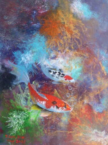 Mystic Pond Painting titled "Mystic Pond" by Jihea Kim, Original Artwork, Oil Mounted on Wood Stretcher frame