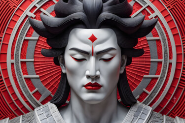 The Mystic Samurai Warrior - Prayers In Shades of Red Digitale Kunst getiteld "The Mystic Samurai…" door Daniel Arrhakis, Origineel Kunstwerk, Digitale collage