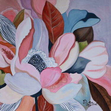 Bohemian flowers 1. Abstract floral art. Картина под названием "Bohemian flowers 1.…" - Julia Crystal, Подлинное произведение искусства, Масло Установлен на Деревянн…