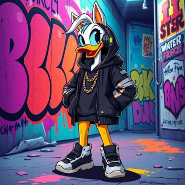 Streetwear Duck Arts numériques intitulée "Streetwear Duck" par Cronos, Œuvre d'art originale, Impression numérique Monté sur Aluminium