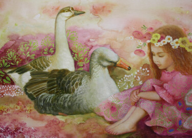 Schilderij getiteld "ОТДЫХ НА ЛУЖАЙКЕ" door Anna Dobrodii, Origineel Kunstwerk, Olie Gemonteerd op Frame voor houten brancard