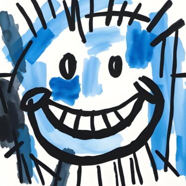 Blue Smiley Printmaking titled "Blue Smiley" by Ivy Blue, Original Artwork, Digital Print