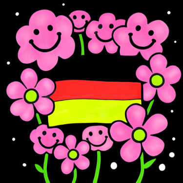 Stars, Smileys, and Blumen Glow Printmaking titled "Stars, Smileys, and…" by Ivy Blue, Original Artwork, Digital Print