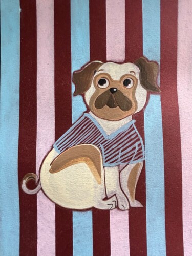 Painting titled "Cute pug portrait" by Elena Koroleva, Original Artwork, Acrylic