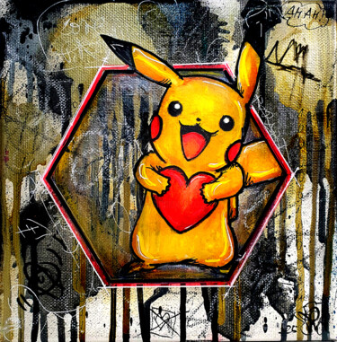 Tableau Pikachu Street Art Pop Art Graffiti Original PVettes Painting titled "Tableau Pikachu Str…" by Pvettese, Original Artwork, Spray paint Mounted on Wood Stretcher frame
