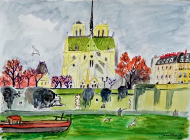 Peinture intitulée "Parie Notre Dame" par Franck Jamart, Œuvre d'art originale, Aquarelle