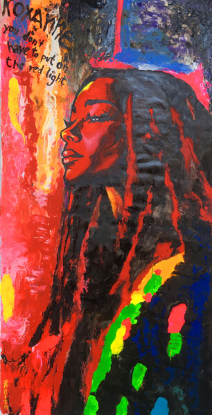 Roxanne – Mixed Media Portrait on Canvas (Grunge Series) 「Roxanne – Mixed Med…」というタイトルの絵画 Sarita Nanniによって, オリジナルのアートワーク, オイル