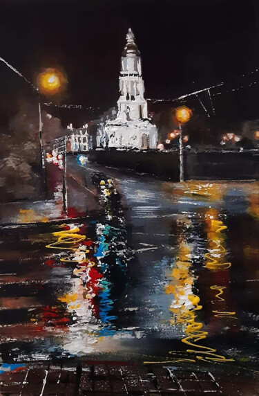 Pittura intitolato "Beautiful night city" da Marusya Abashidze, Opera d'arte originale, Acrilico Montato su Telaio per barel…