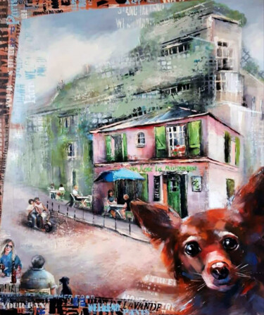 Schilderij getiteld "Pink House" door Marusya Abashidze, Origineel Kunstwerk, Acryl Gemonteerd op Frame voor houten brancard