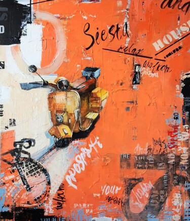 Schilderij getiteld "Siesta" door Marusya Abashidze, Origineel Kunstwerk, Acryl Gemonteerd op Frame voor houten brancard