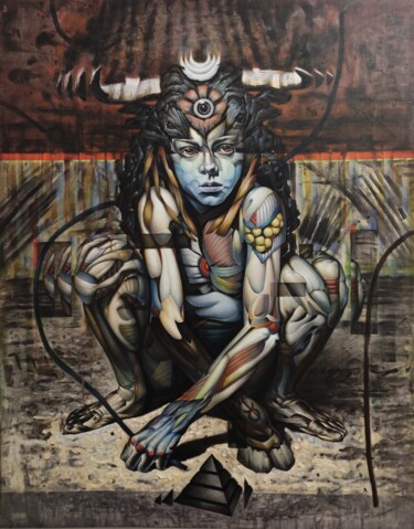 "Minotaur" (the series of works "Lost Between Worlds") 绘画 标题为“"Minotaur" (the ser…” 由Bogdan Dide, 原创艺术品, 油 安装在木质担架架上