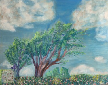 绘画 标题为“plougonvelin arbres” 由Dominique Van De Velde, 原创艺术品, 油 安装在木质担架架上