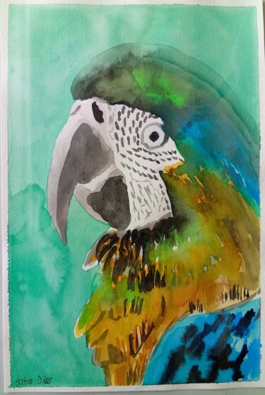 Painting titled "Ara Papagei #01" by Hatice Diker, Original Artwork, Watercolor