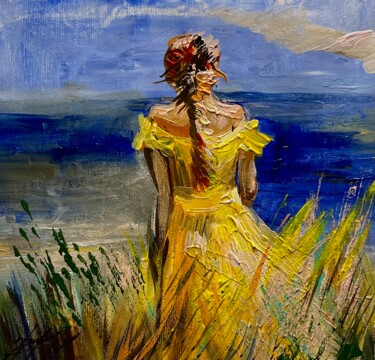 Beauty in a Yellow Dress Картина под названием "Beauty in a Yellow…" - Vahe Bagumyan, Подлинное произведение искусства, Масло Установлен на Деревянна…