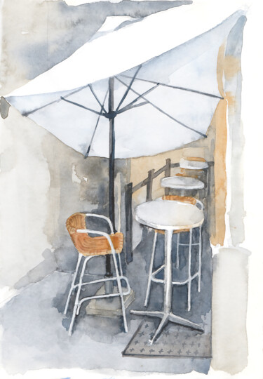 Cannes Café Shade Картина под названием "Cannes Café Shade" - Tatiana Alekseeva, Подлинное произведение искусства, Акварель