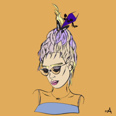 Pensive girl in a hat with butterflies Grafika cyfrowa / sztuka generowana cyfrowo zatytułowany „Pensive girl in a h…” autorstwa Oksana Budnichenko, Oryginalna pra…
