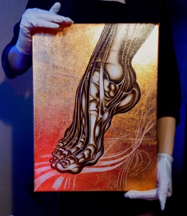 Painting titled "PES" by Ekaterina Hugg, Original Artwork, Oil Mounted on Wood Stretcher frame