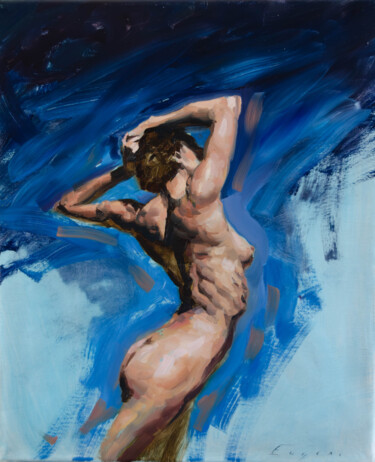 「Figure study with a…」というタイトルの絵画 Romain Eugèneによって, オリジナルのアートワーク, オイル ウッドストレッチャーフレームにマウント