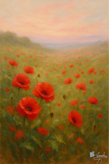 Schilderij getiteld "Poppies in the Gold…" door Elio Segundo Sanchez, Origineel Kunstwerk, Olie